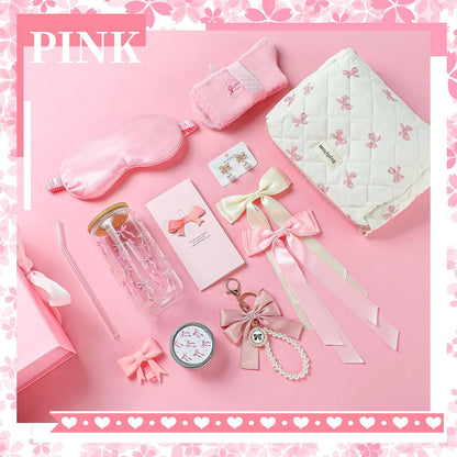 Pink Bow Gift Baskets for Teen Girls, Women Trendy Stuff Coquette Bow Teen Girl Birthday Self Care Box Gift for Her, Sister Friend Women Sweet 16th 18th 21st Box