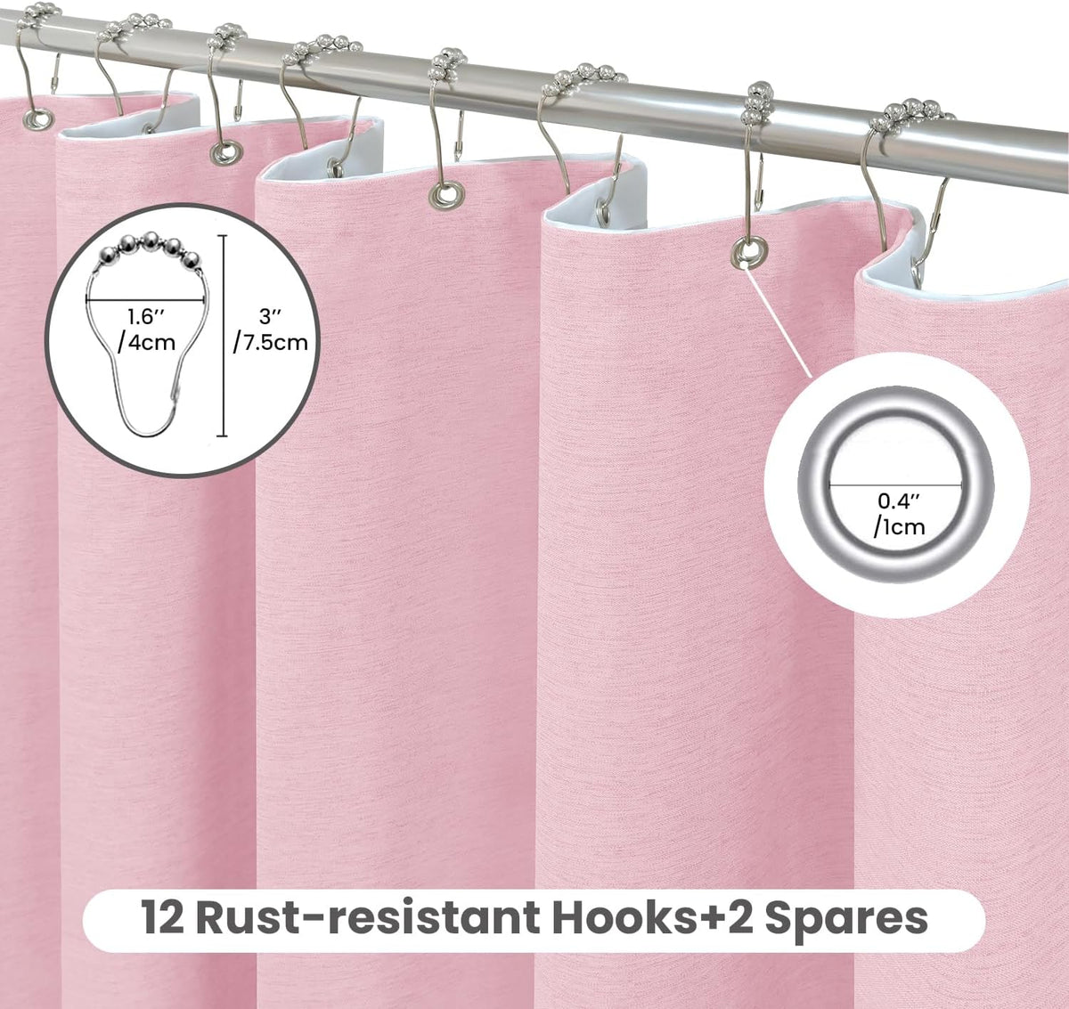 Inhousolu Boho Farmhouse Shower Curtain with Fabric Liner Set, Luxury Faux Linen Textured, Metal Hooks, Weighted Hem, Washable Wrinkle Free Bath Curtain for Hotel Bathroom 72" W x 72" L Pink