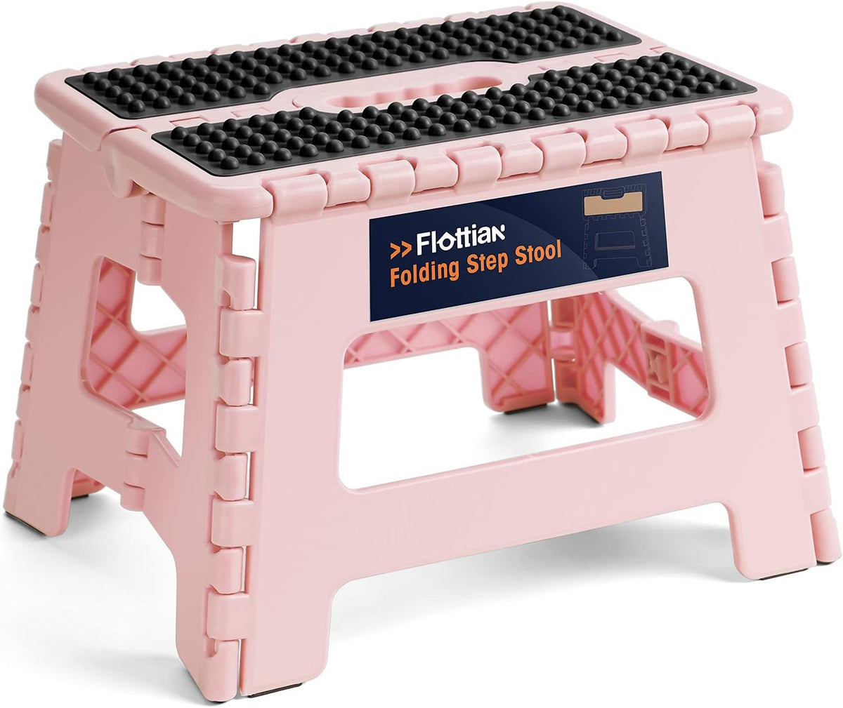 9" Folding Step Stool for Adults and Kids Holds Up to 300 lbs,Non-Slip Folding Stools with Portable Handle, Compact Plastic Foldable Step Stool for Bathroom,Bedroom, Kitchen Sakura Pink
