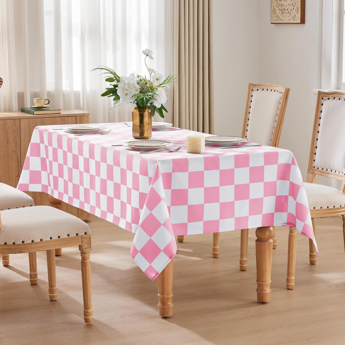Checkered Table Cloth, Classic Checkerboard Tablecloth for Picnic, Party, Dinner Table Cover, Waterproof Washable Wrinkle Resistant (Pink, 55''x55'' (Rectangle))
