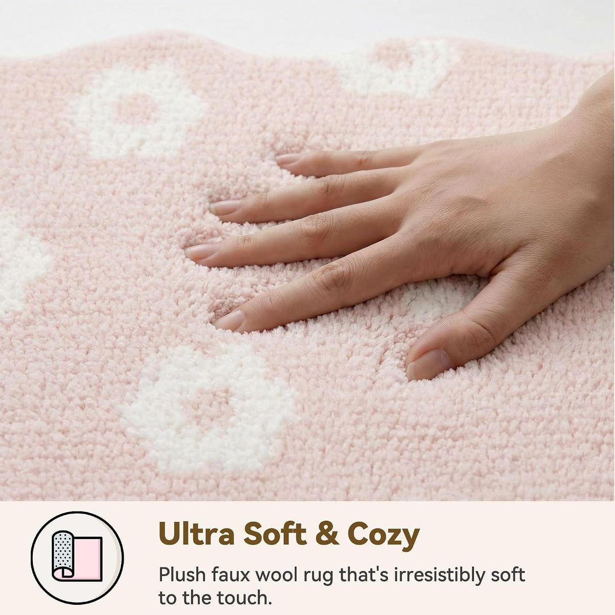 Floral Pink Bathroom Rug, 16" x 24", Cute Scalloped Bath Mat