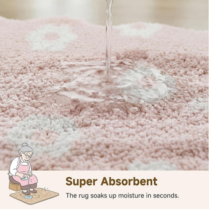Floral Pink Bathroom Rug, 16" x 24", Cute Scalloped Bath Mat