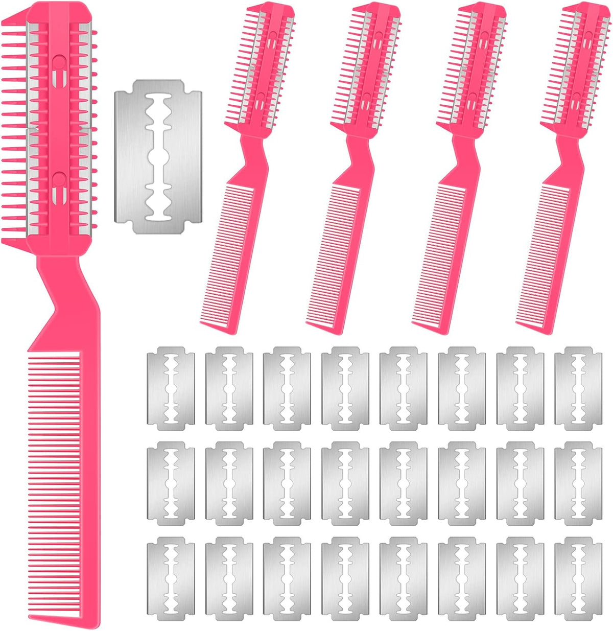 5 Pcs Dog Razor Comb with 25 Blades, Pet Grooming Trimmer, Pink