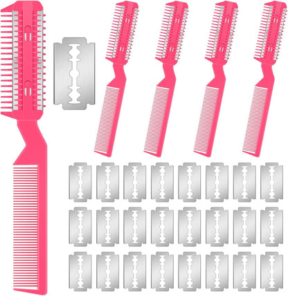5 Pcs Dog Razor Comb with 25 Blades, Pet Grooming Trimmer, Pink