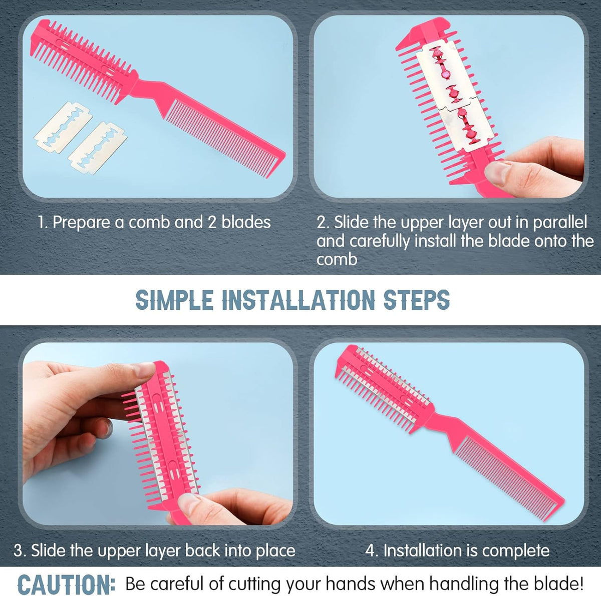 5 Pcs Dog Razor Comb with 25 Blades, Pet Grooming Trimmer, Pink