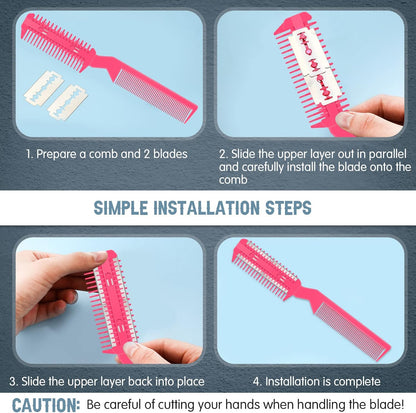 5 Pcs Dog Razor Comb with 25 Blades, Pet Grooming Trimmer, Pink