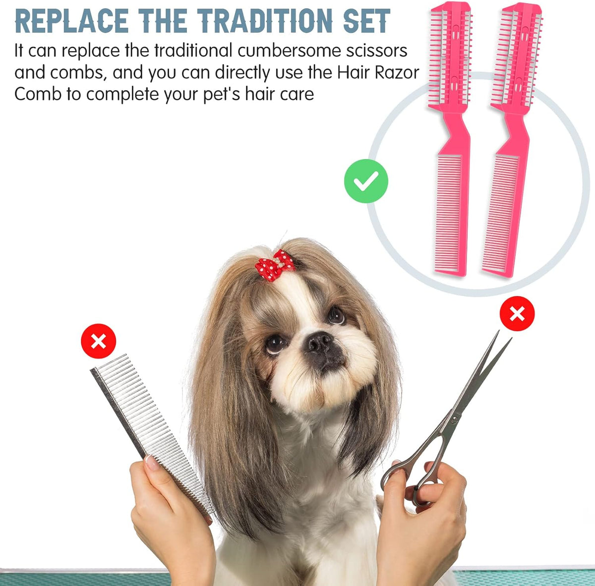 5 Pcs Dog Razor Comb with 25 Blades, Pet Grooming Trimmer, Pink