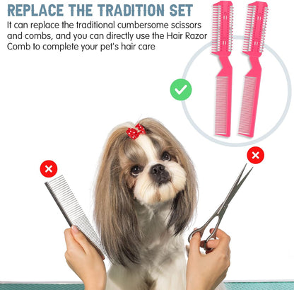 5 Pcs Dog Razor Comb with 25 Blades, Pet Grooming Trimmer, Pink