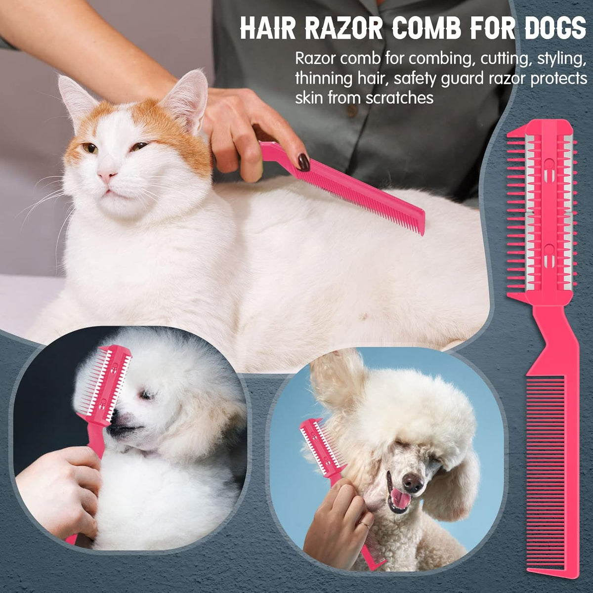 5 Pcs Dog Razor Comb with 25 Blades, Pet Grooming Trimmer, Pink