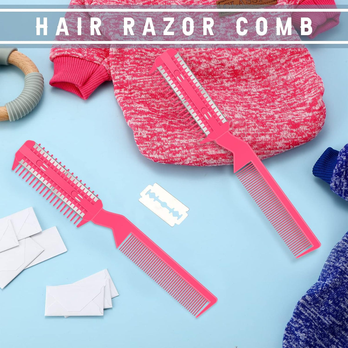 5 Pcs Dog Razor Comb with 25 Blades, Pet Grooming Trimmer, Pink