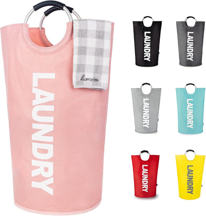 95L Pro Large Laundry Basket (13 Colors), Waterproof Laundry Hamper, Laundry Bag with Padded Handles, Clothes Hamper Stands Up Well, Collapsible Laundry Basket Easy Storage (Pink)