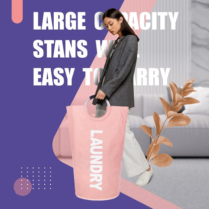 95L Pro Large Laundry Basket (13 Colors), Waterproof Laundry Hamper, Laundry Bag with Padded Handles, Clothes Hamper Stands Up Well, Collapsible Laundry Basket Easy Storage (Pink)