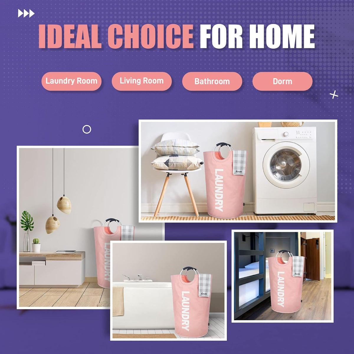 95L Pro Large Laundry Basket (13 Colors), Waterproof Laundry Hamper, Laundry Bag with Padded Handles, Clothes Hamper Stands Up Well, Collapsible Laundry Basket Easy Storage (Pink)