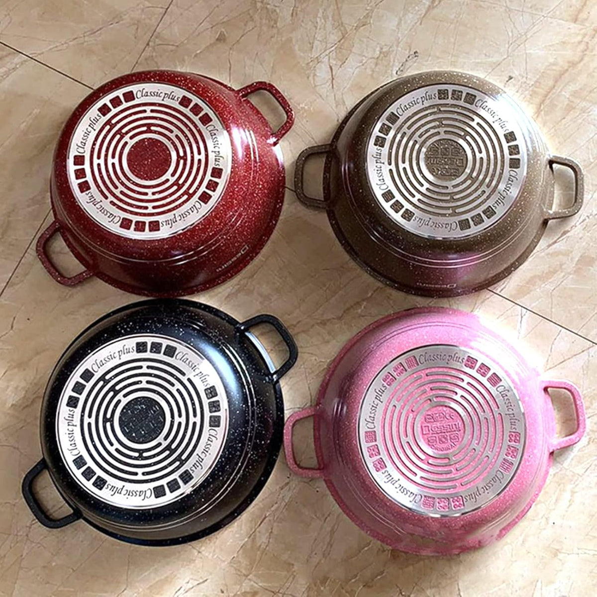 6-Piece Pink Nonstick Cookware Set with Glass Lids, Marble-Coated Aluminum Pots & Pans, Includes 20cm, 24cm, 28cm, 32cm Saucepans & 28cm Frying Pan, Heat-Resistant Gloves