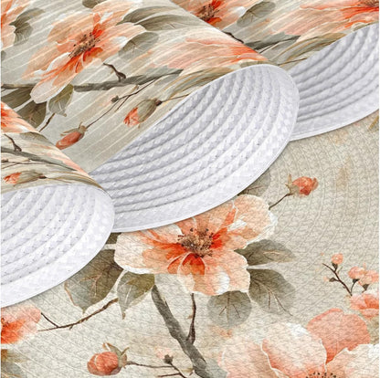 Peach Blossom Tree Round Placemats Sets, Circle Braided Place Mats for Dining, Washable Woven Braided Table Mats, Place Mats for Kitchen Decor