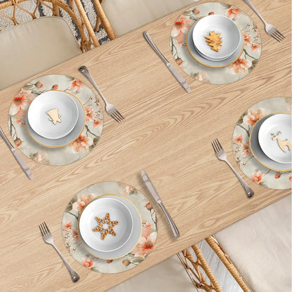 Peach Blossom Tree Round Placemats Sets, Circle Braided Place Mats for Dining, Washable Woven Braided Table Mats, Place Mats for Kitchen Decor