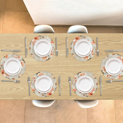 Peach Blossom Tree Round Placemats Sets, Circle Braided Place Mats for Dining, Washable Woven Braided Table Mats, Place Mats for Kitchen Decor