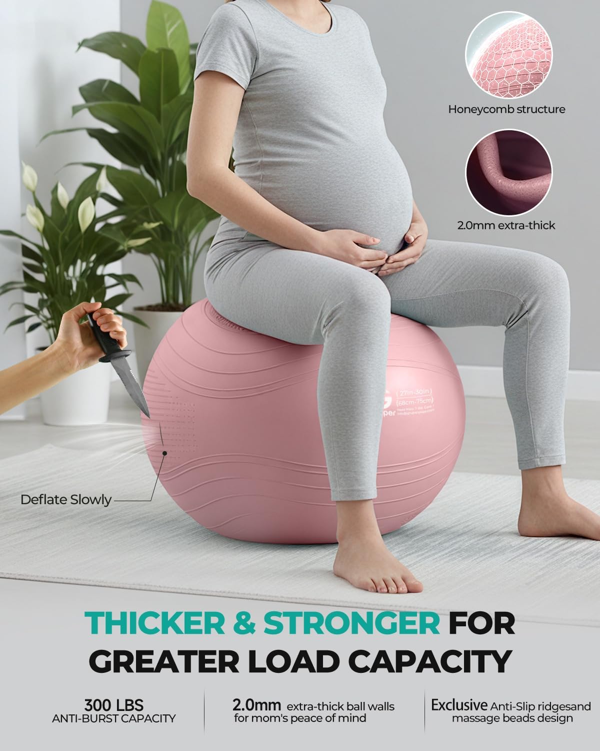 Yoga Ball, Extra Thick Exercise Ball for Workout Pregnancy Stability - 4 Sizes Anti Burst Balance Ball for Yoga, Pilates, Fitness, Birthing, Physical Therapy - Includes Pump