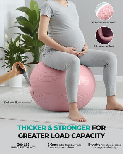 Yoga Ball, Extra Thick Exercise Ball for Workout Pregnancy Stability - 4 Sizes Anti Burst Balance Ball for Yoga, Pilates, Fitness, Birthing, Physical Therapy - Includes Pump