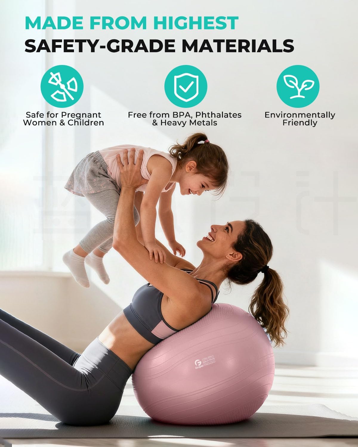 Yoga Ball, Extra Thick Exercise Ball for Workout Pregnancy Stability - 4 Sizes Anti Burst Balance Ball for Yoga, Pilates, Fitness, Birthing, Physical Therapy - Includes Pump