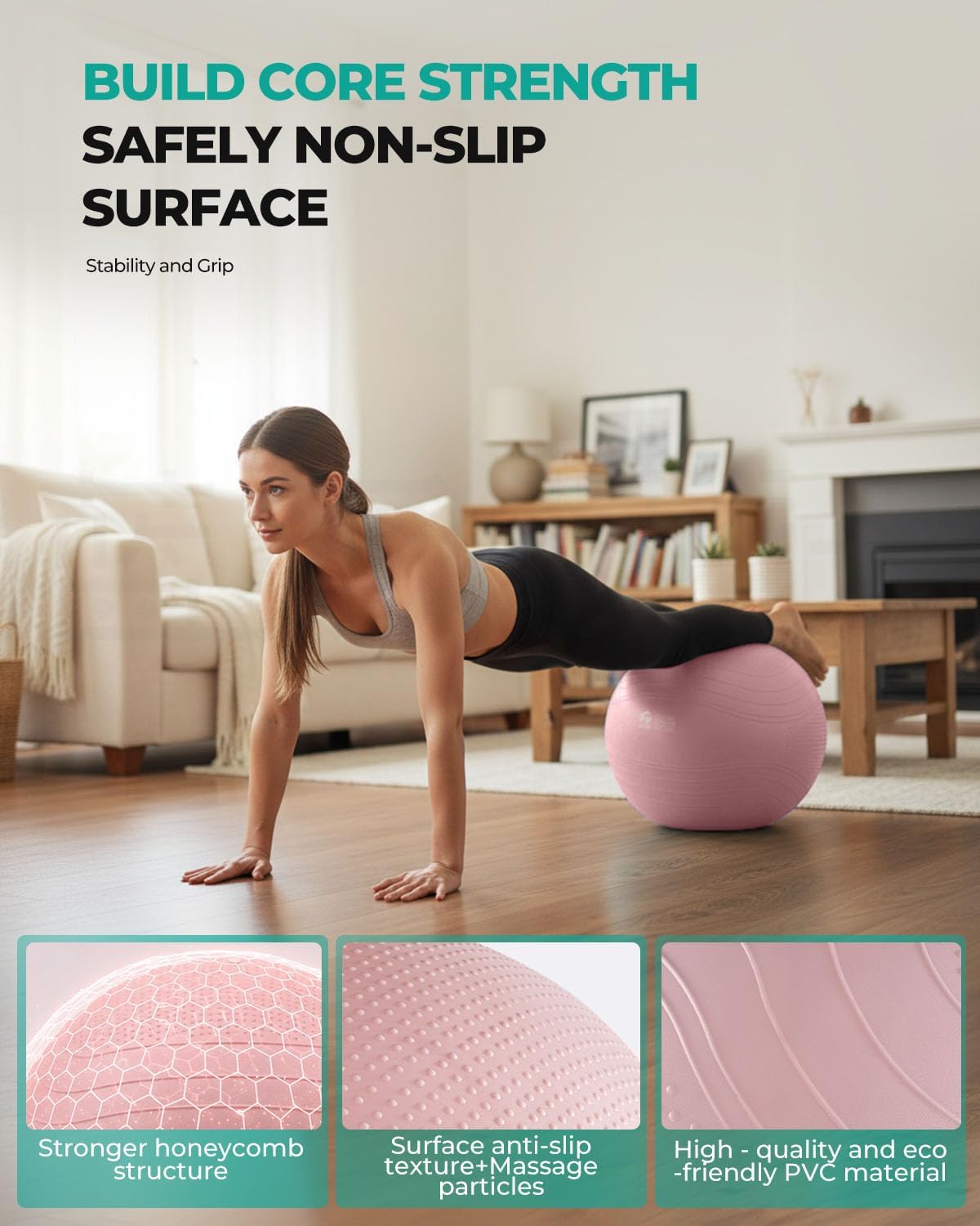Yoga Ball, Extra Thick Exercise Ball for Workout Pregnancy Stability - 4 Sizes Anti Burst Balance Ball for Yoga, Pilates, Fitness, Birthing, Physical Therapy - Includes Pump