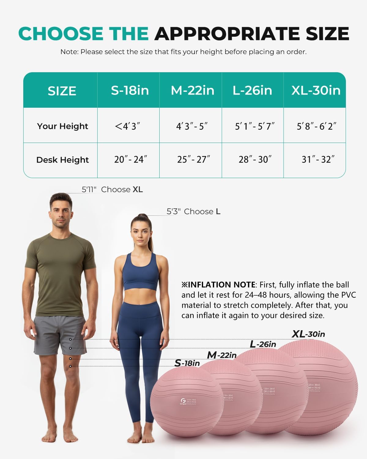 Yoga Ball, Extra Thick Exercise Ball for Workout Pregnancy Stability - 4 Sizes Anti Burst Balance Ball for Yoga, Pilates, Fitness, Birthing, Physical Therapy - Includes Pump