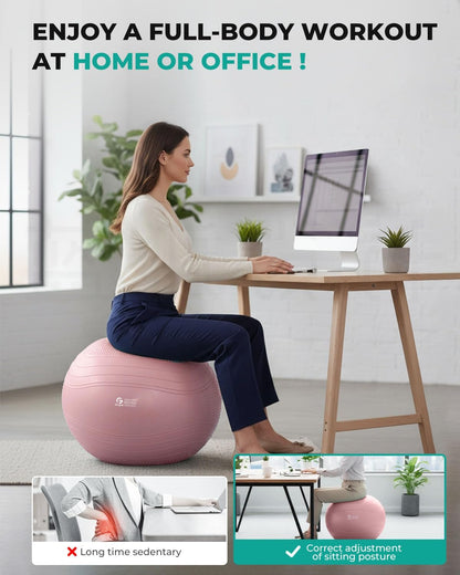 Yoga Ball, Extra Thick Exercise Ball for Workout Pregnancy Stability - 4 Sizes Anti Burst Balance Ball for Yoga, Pilates, Fitness, Birthing, Physical Therapy - Includes Pump