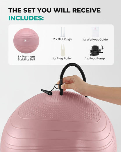 Yoga Ball, Extra Thick Exercise Ball for Workout Pregnancy Stability - 4 Sizes Anti Burst Balance Ball for Yoga, Pilates, Fitness, Birthing, Physical Therapy - Includes Pump