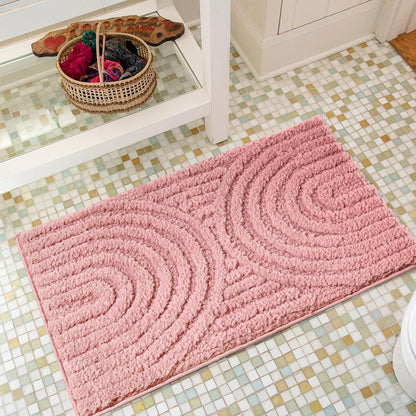 Pink Cute Bath Mat Non-Slip 16’’W x 24’’L Luxurious Modern Minimalist Rainbow Boho Tufted Kids Girls Bathroom Rugs Rubber Backed, Bohemian Geometric Bath Rug Microfiber Absorbent Floor Mat
