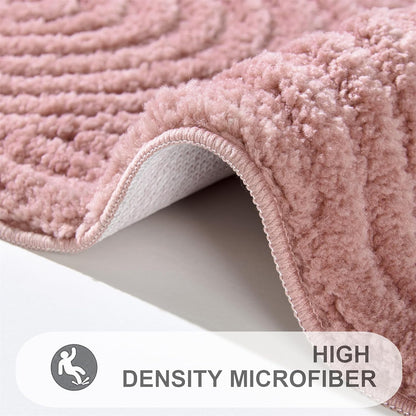 Pink Cute Bath Mat Non-Slip 16’’W x 24’’L Luxurious Modern Minimalist Rainbow Boho Tufted Kids Girls Bathroom Rugs Rubber Backed, Bohemian Geometric Bath Rug Microfiber Absorbent Floor Mat
