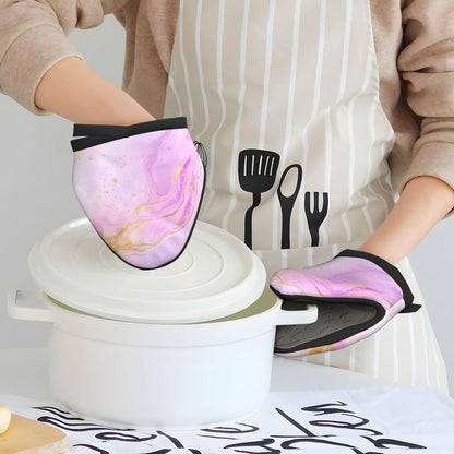 Mini Oven Mitts Pastel Light Pink Marble Abstract Oven Mitt 2-Pack Set Silicone Grip Kitchen Gloves Heat Resistant 5.9”x5.9” Hanging Loop Mittens for Cooking Baking BBQ