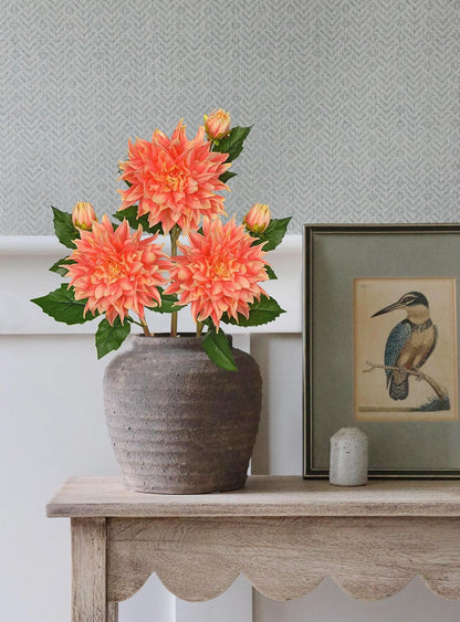 Artificial Dahlia Flowers – Set of 3 | 27.9" Tall Real-Touch Silk Dahlia Stems with Large 6.1" Blooms | Lifelike Peach Faux Flowers for Home Decor, Wedding, Centerpieces & Floral Arrangements