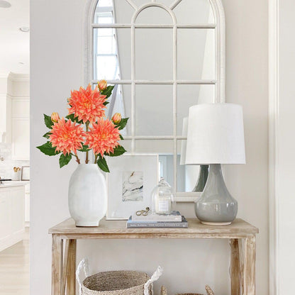 Artificial Dahlia Flowers – Set of 3 | 27.9" Tall Real-Touch Silk Dahlia Stems with Large 6.1" Blooms | Lifelike Peach Faux Flowers for Home Decor, Wedding, Centerpieces & Floral Arrangements