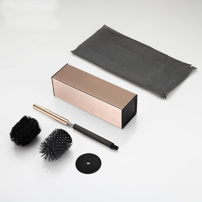 Standing Toilet Brush and Holder Rose Gold Aluminium Toilet Bowl Cleaner Brush and Holder for Bathroom Storage and Organization, Square Design Sturdy and Space Saving