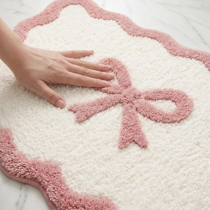 Pink Bow Bathroom Rug Set, 2 Piece Coquette Bath Mats, Non Slip Absorbent
