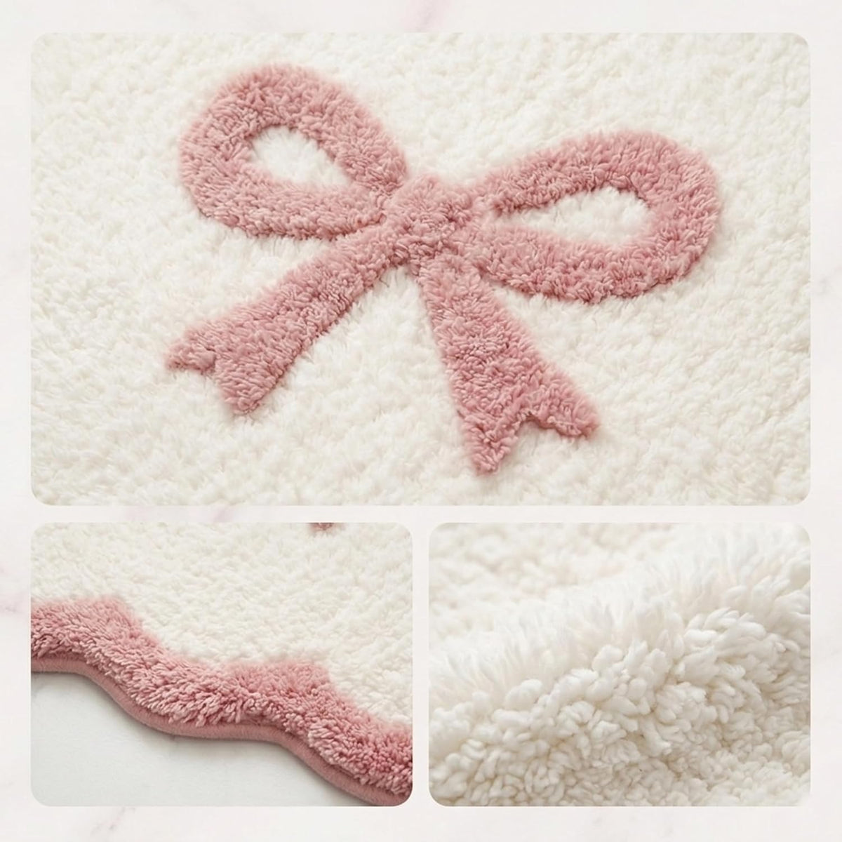 Pink Bow Bathroom Rug Set, 2 Piece Coquette Bath Mats, Non Slip Absorbent