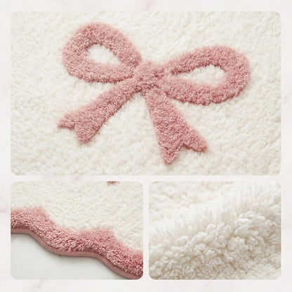 Pink Bow Bathroom Rug Set, 2 Piece Coquette Bath Mats, Non Slip Absorbent