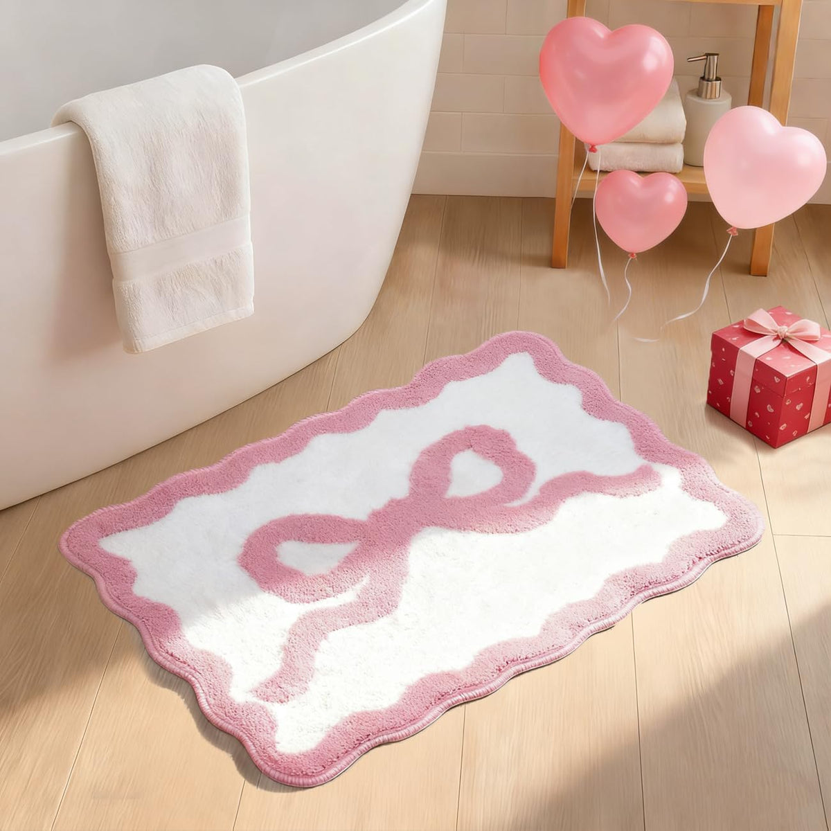 Pink Bow Bathroom Rugs Cute Scalloped Bow Bath Mat, 20" x 32"