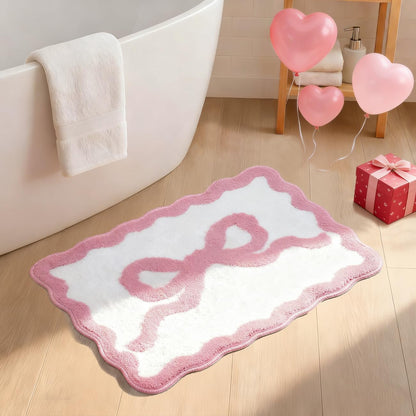 Pink Bow Bathroom Rugs Cute Scalloped Bow Bath Mat, 20" x 32"