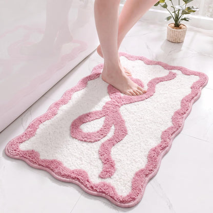 Pink Bow Bathroom Rugs Cute Scalloped Bow Bath Mat, 20" x 32"
