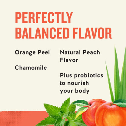 Peach + Probiotics Herbal Tea, Caffeine Free, 16 Tea Bags Box (Pack of 6)