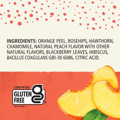 Peach + Probiotics Herbal Tea, Caffeine Free, 16 Tea Bags Box (Pack of 6)