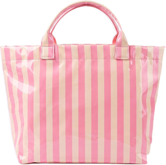Striped Pvc Tote Beach Bag For Women Pink Large Waterproof Handbag Summer Jelly Vacation Work Cruise Duffle Bag