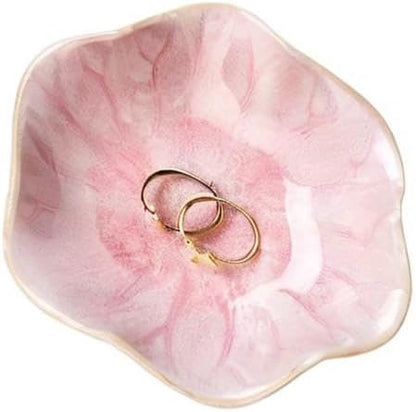 Lotus Leaf Shape Decorative Ring Tray, Small Key Bowl, Ceramic Trinket Tray Jewelry Dish Organizing Necklace Earrings, Home Decoration for Mom Best Friend Sister, Pink.