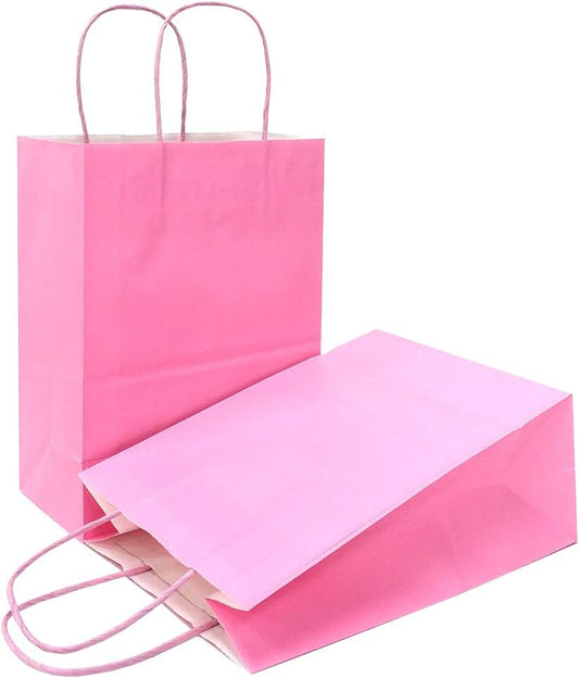 Pink Gift Bags with Handles Pink Kraft Paper Bags for Party Favors (5 x 3.1 x 8.2 in, 12 CT)