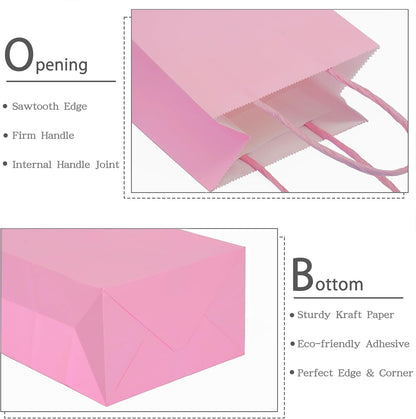 Pink Gift Bags with Handles Pink Kraft Paper Bags for Party Favors (5 x 3.1 x 8.2 in, 12 CT)