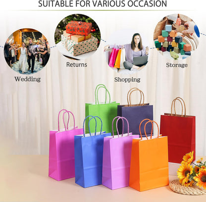 Pink Gift Bags with Handles Pink Kraft Paper Bags for Party Favors (5 x 3.1 x 8.2 in, 12 CT)