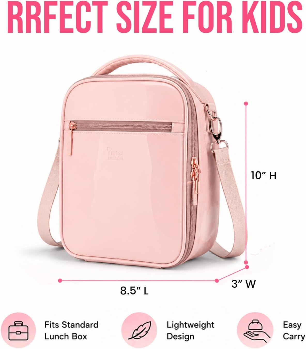 Kids Lunch Bag, Insulated PU Lunch Box with Shoulder Strap for School