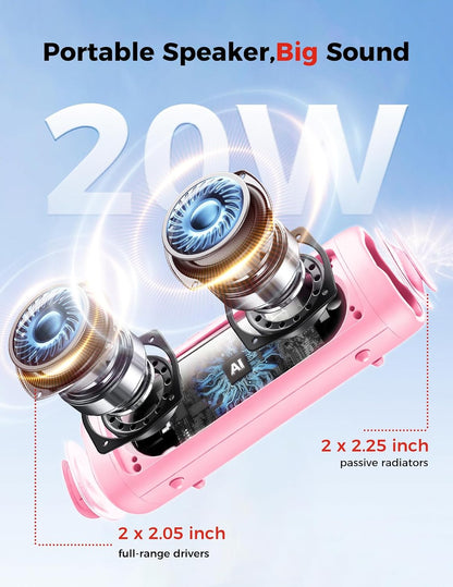 Bluetooth Speaker, 20W HD Sound, Portable Wireless, IPX5 Waterproof, Up to 24H Playtime, TWS Pairing, for Home/Party/Outdoor/Camping/Beach Essentials, Electronic Gadgets, Birthday Gift (Pink)