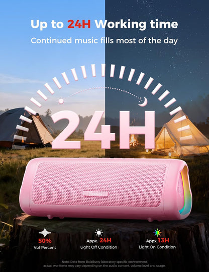 Bluetooth Speaker, 20W HD Sound, Portable Wireless, IPX5 Waterproof, Up to 24H Playtime, TWS Pairing, for Home/Party/Outdoor/Camping/Beach Essentials, Electronic Gadgets, Birthday Gift (Pink)
